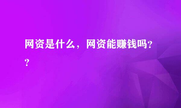 网资是什么，网资能赚钱吗？？