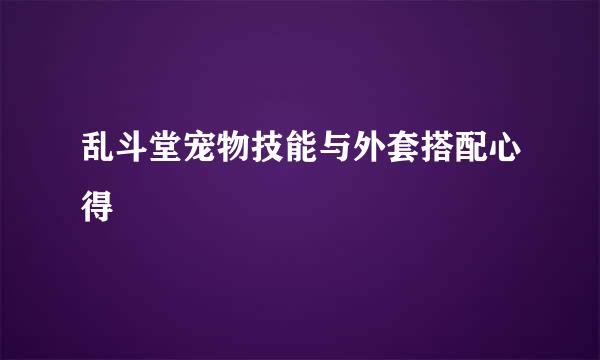 乱斗堂宠物技能与外套搭配心得