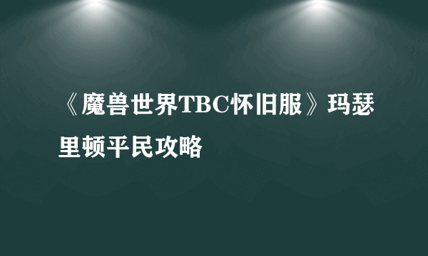 《魔兽世界TBC怀旧服》玛瑟里顿平民攻略
