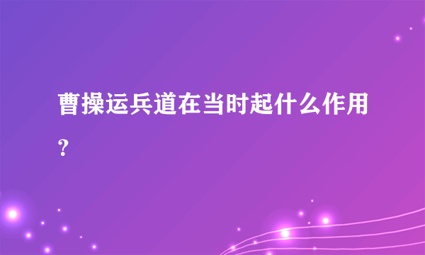 曹操运兵道在当时起什么作用？