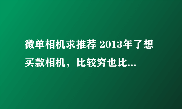 微单相机求推荐 2013年了想买款相机，比较穷也比较菜鸟，单反就算了。看上了所谓的微单，帮忙推荐一下吧