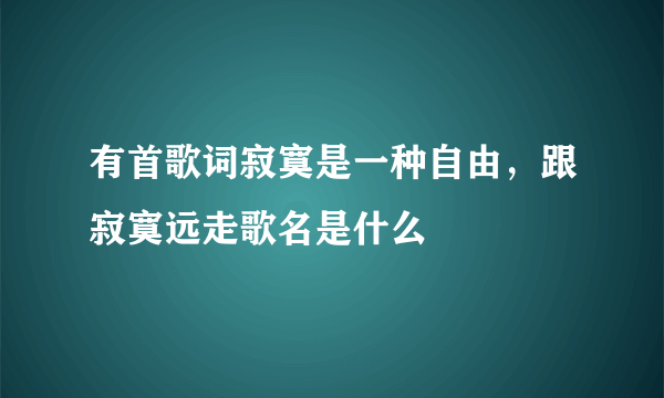 有首歌词寂寞是一种自由，跟寂寞远走歌名是什么